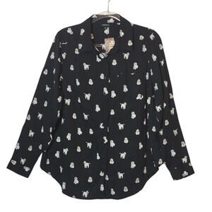 Torrid Lizzie Dog Button Up Black Shirt Long Sleeve Casual Workwear Size 00 M/L